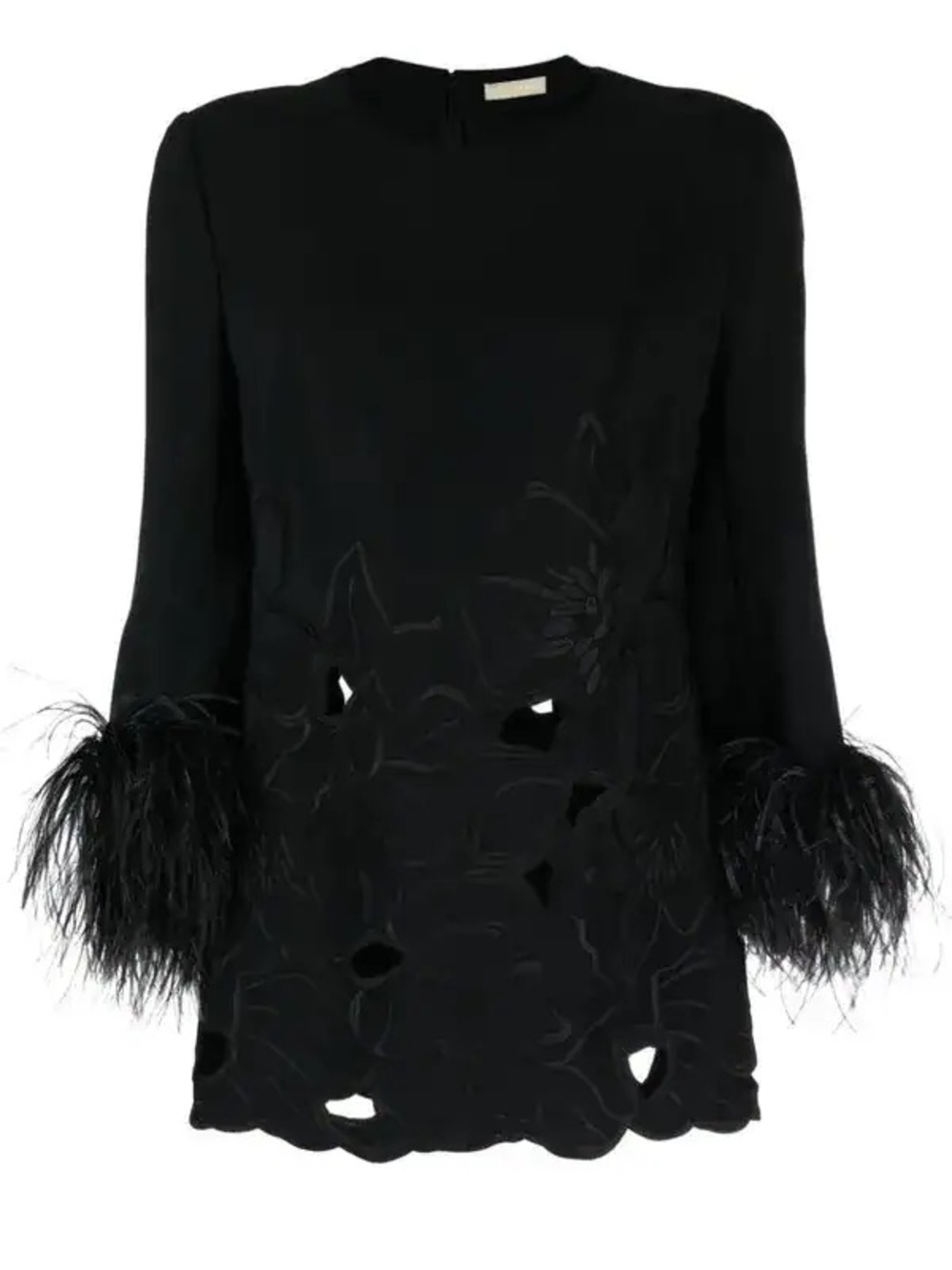 EUC ELIE SAAB Floral-Appliqué Feather-Trim Minidress Size 36
